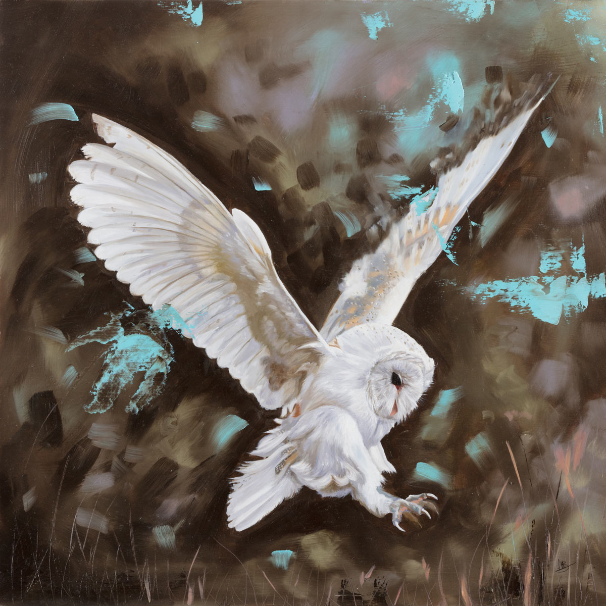 Barn owl in flight painting
