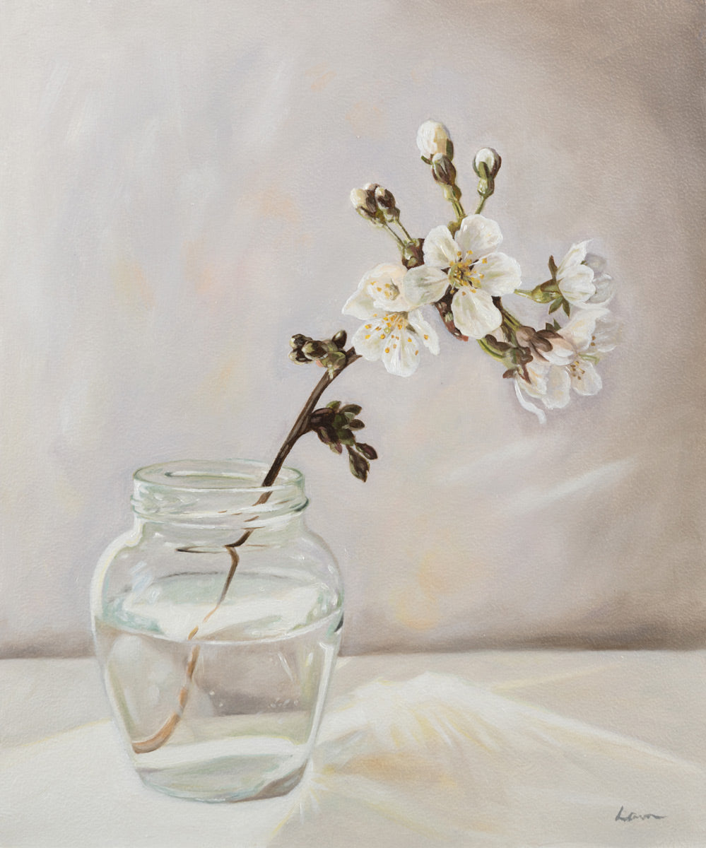 Cherry blossom in honey jar
