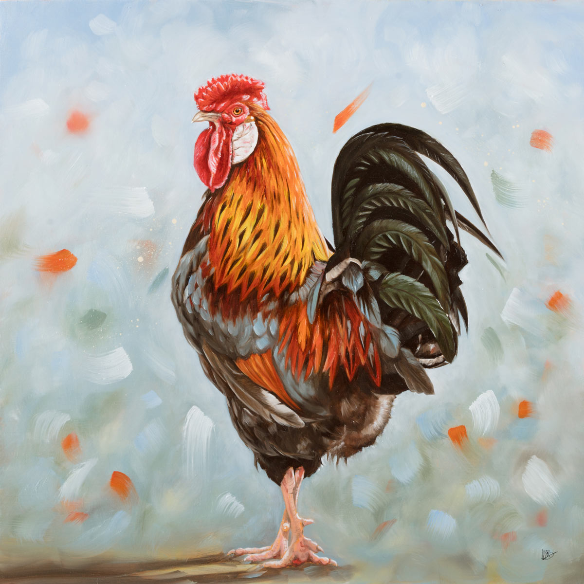 Cockerel Painting - Colourful chicken artwork